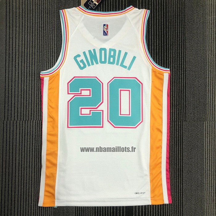 Maillot San Antonio Spurs Manu Ginobili NO 20 Ville 2021-22 Blanc